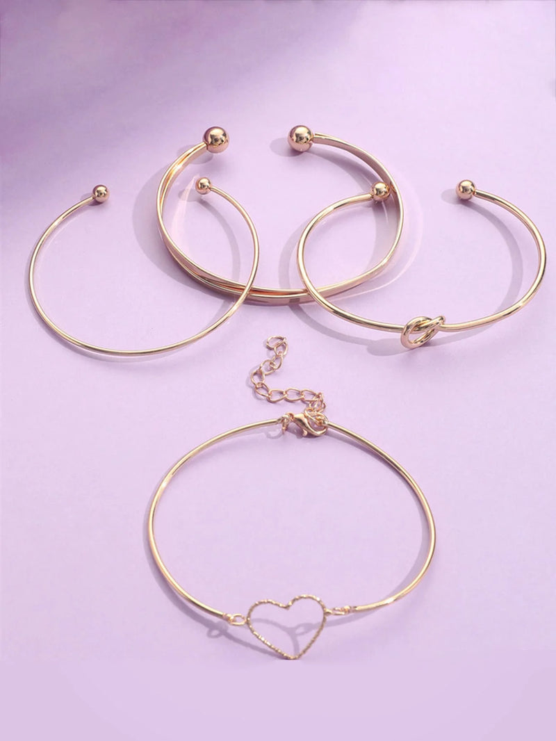 Kit 4 Pulseiras Coração Feminina Banhadas a Ouro 18k