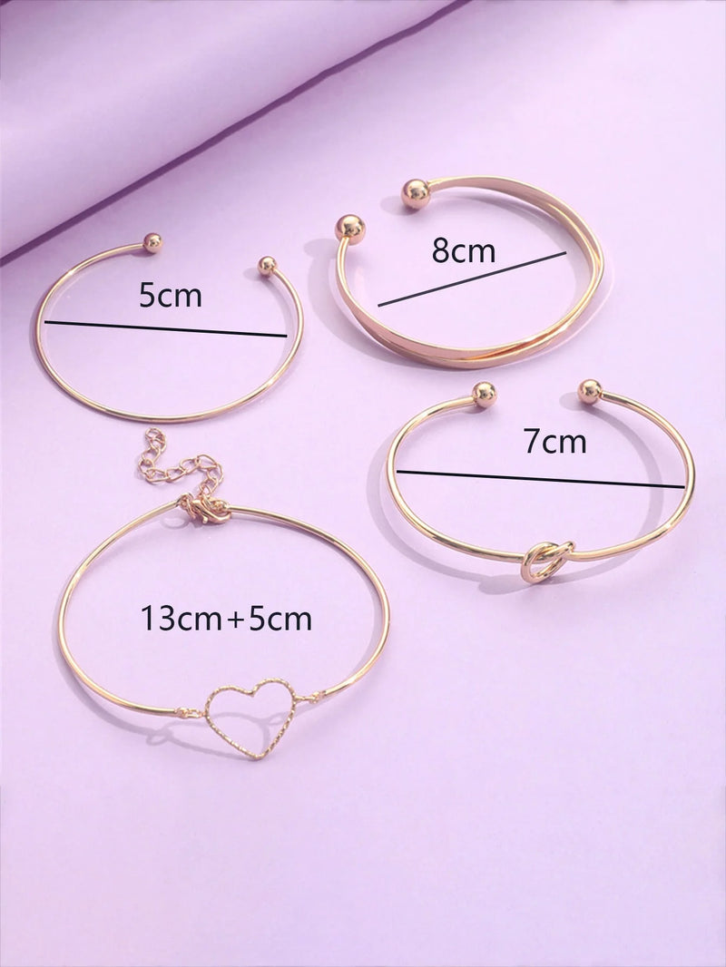 Kit 4 Pulseiras Coração Feminina Banhadas a Ouro 18k